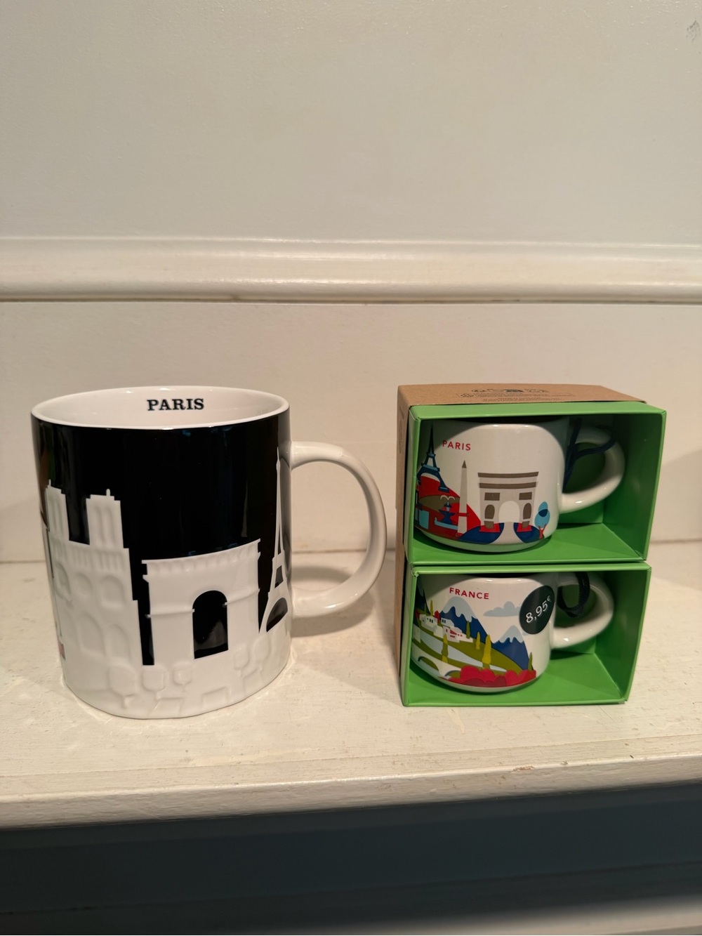 Starbucks 3 piece Paris Relief mug + 2 Ornaments (Paris and France)